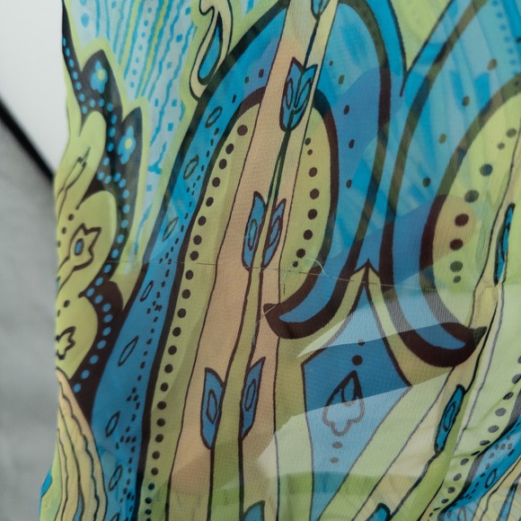 Y2K Sheer Paisley Top Womens L Turquoise Green‎ Boho Flowy Top Retro Peasant - Picture 9 of 11